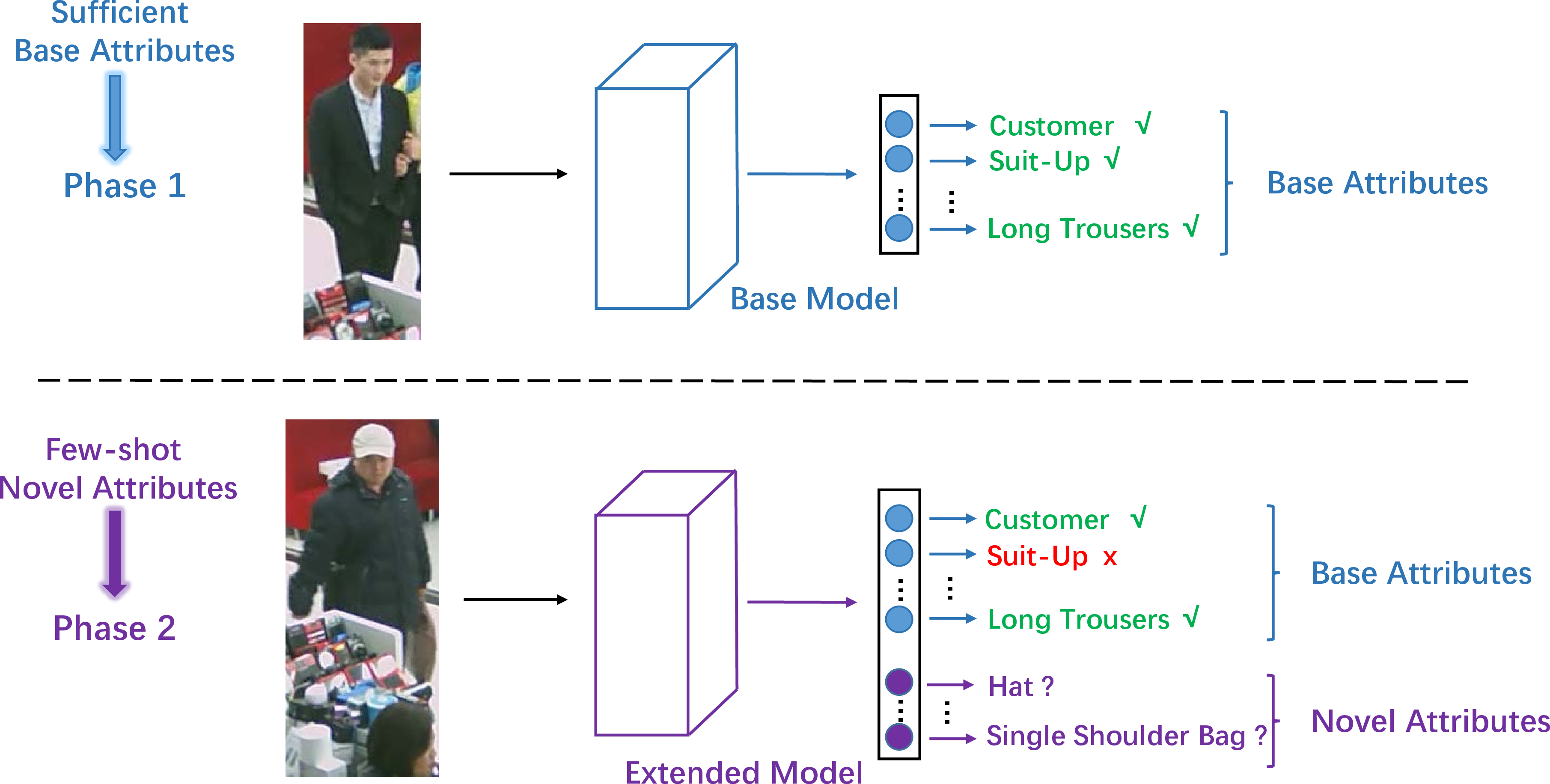 Figure 1: Illustration of Incremental Few-shot Learning for Pedestrian Attribute Recognition