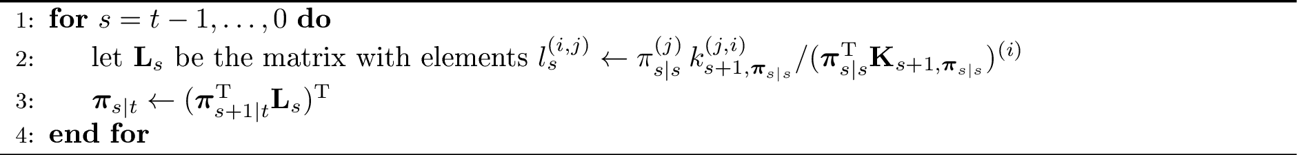 Figure 7: Multinomial smoothing with observations derived from (\mathbf{x}_t)_{t\geq1}