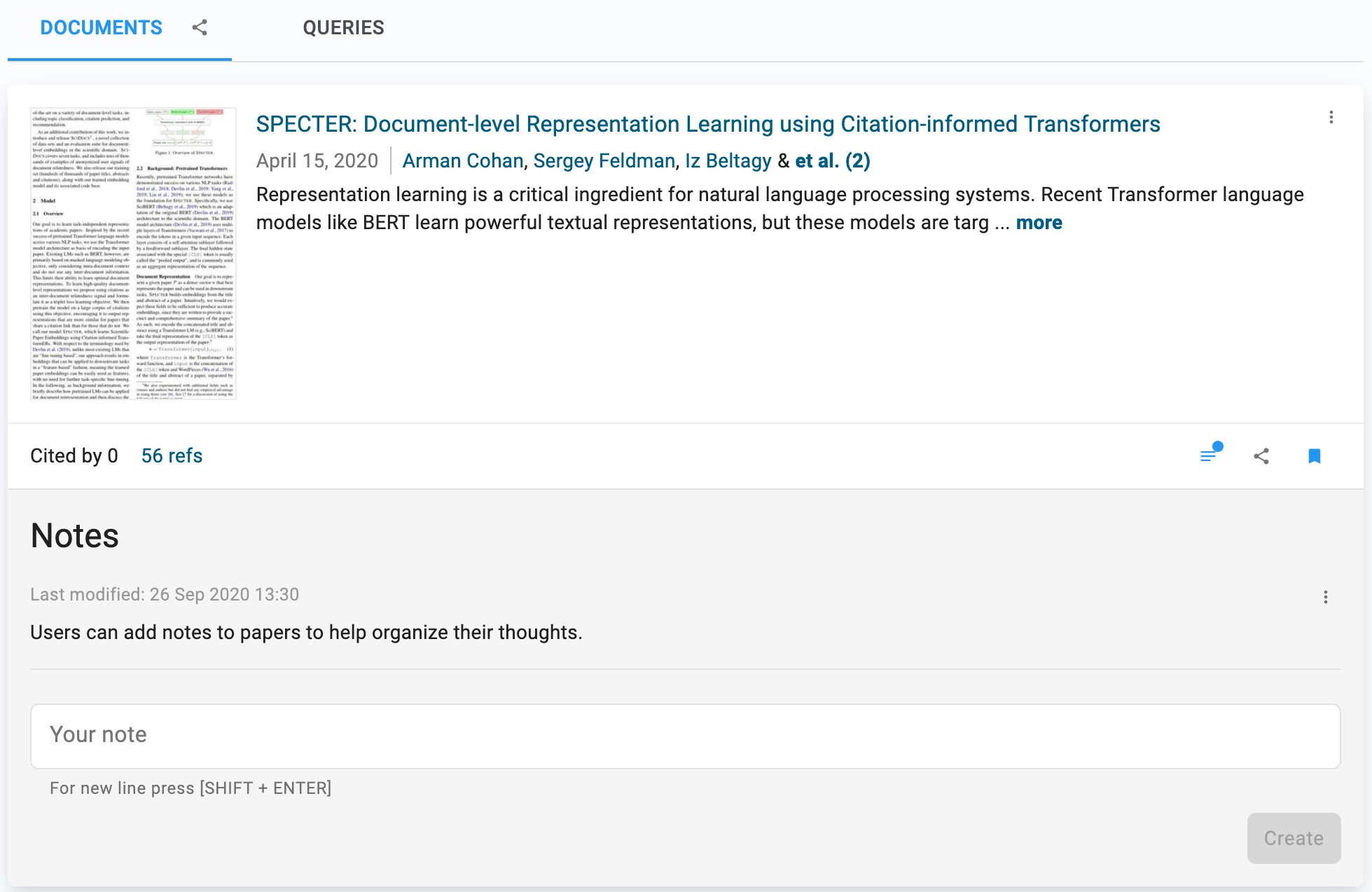 Figure 6: Adding tags and notes to a document.