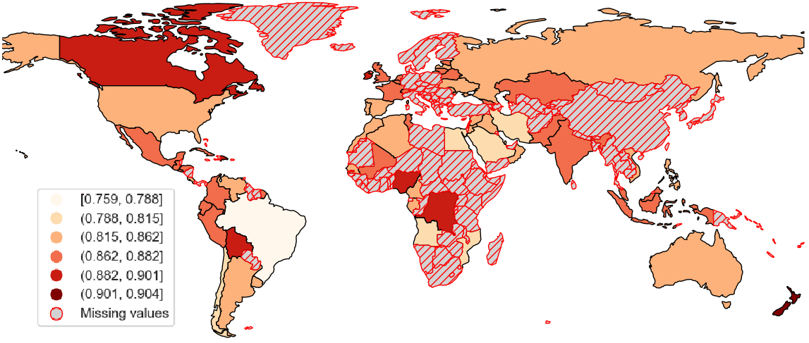 Figure 7: Average cross-domain similarity by country.