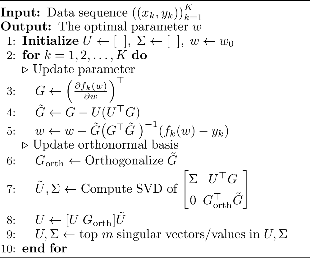 Figure 3: Orthogonal Recursive Fitting (ORFit) for vector-output model with memory limit m