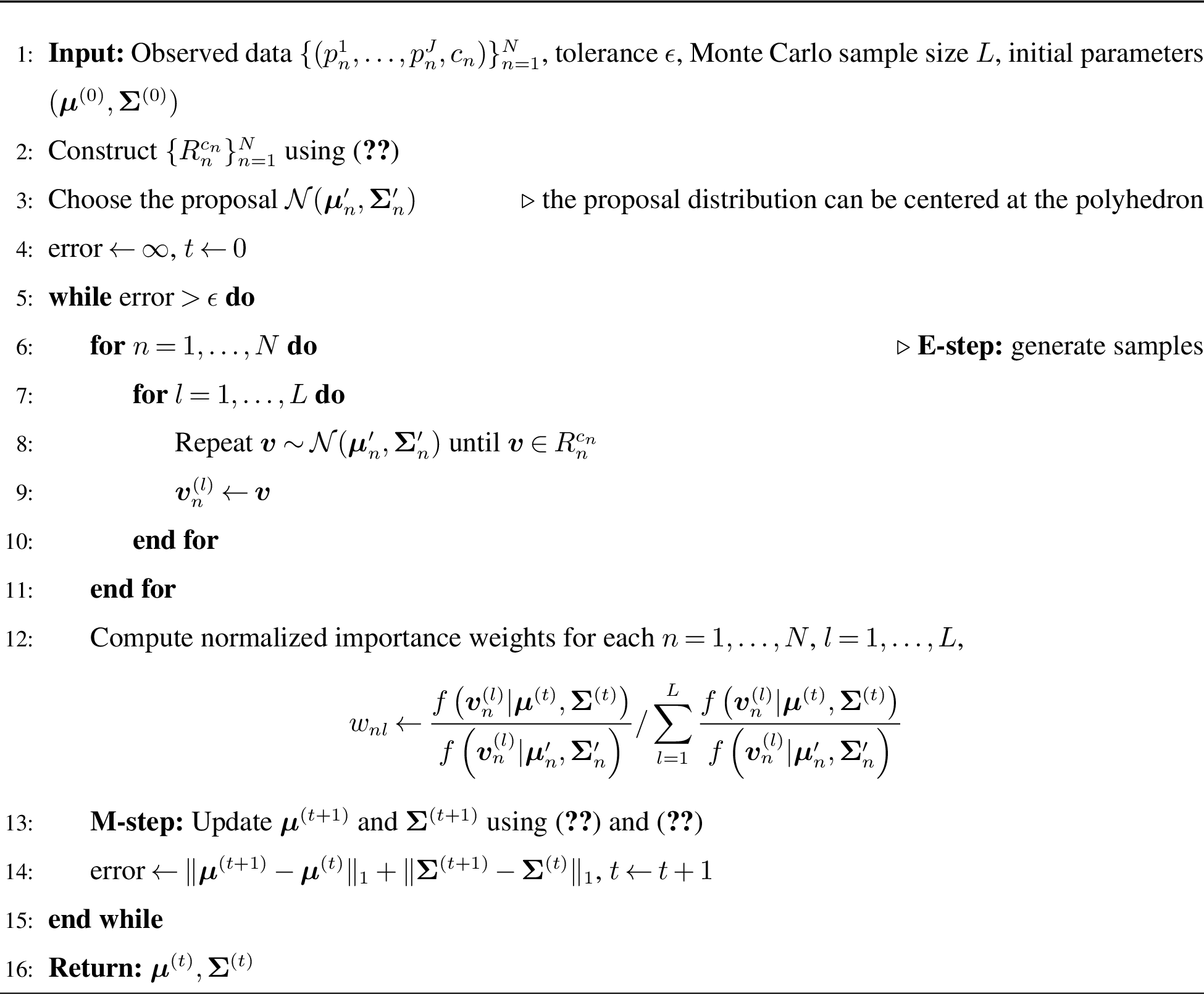 Figure 3: The EM algorithm with Importance Sampling