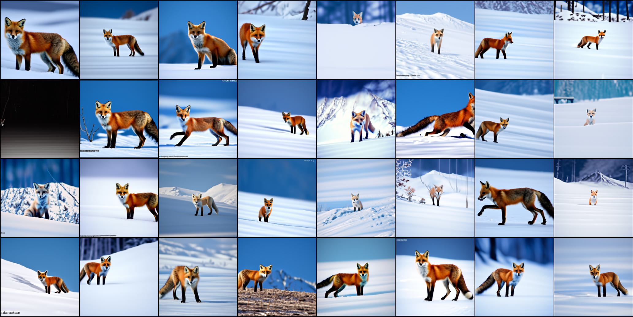 Figure 13: Results for text "A snow mountain" and ImageNet class "277:- Red fox".Not cherry-picked