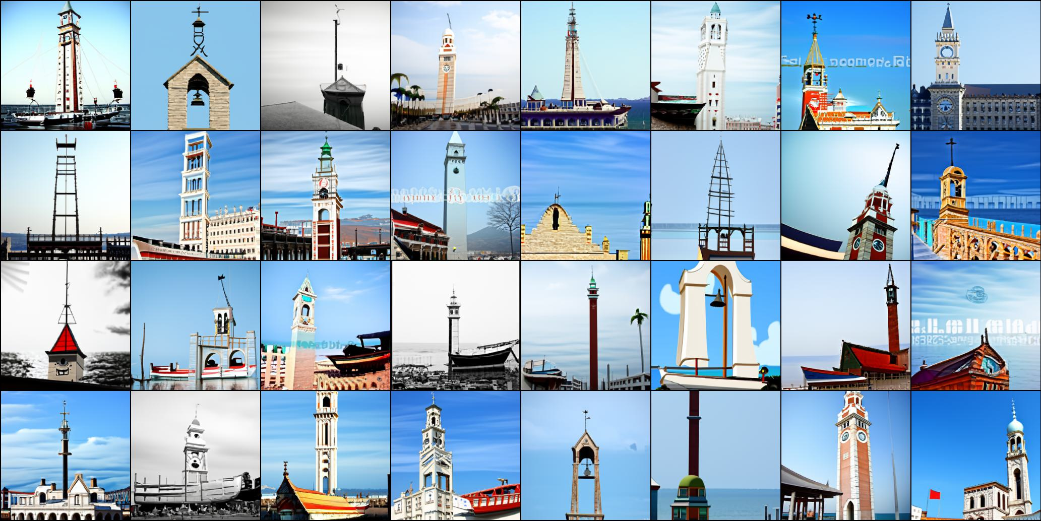 Figure 19: Results for text "A canoe on the sea" and ImageNet class "442: A bell cote". Not cherry-picked