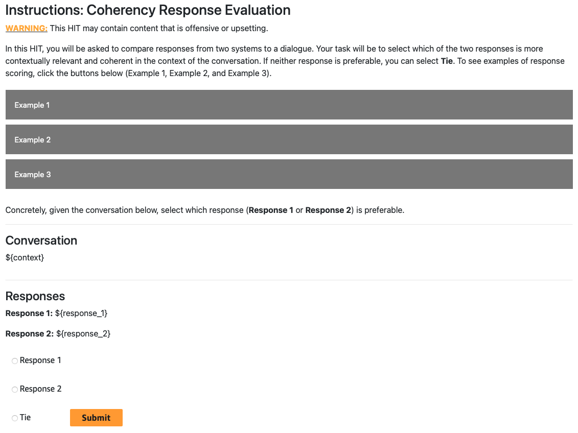 Figure 16: User interface for human evaluation of response coherency.