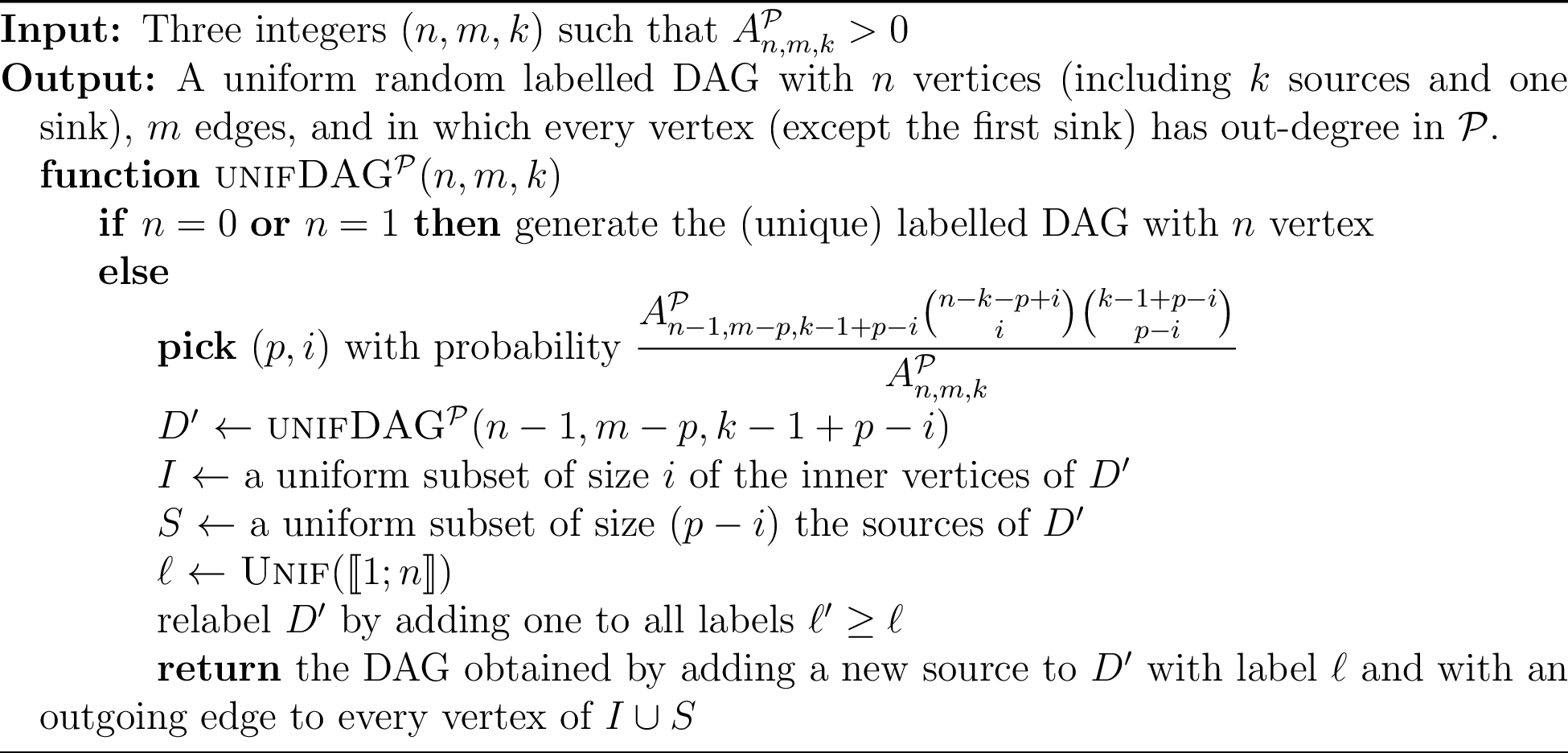 Figure 5: Uniform random sampler of vertex-labelled DAGs.