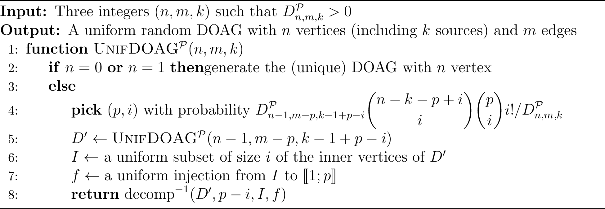 Figure 3: Recursive uniform sampler of DOAGs