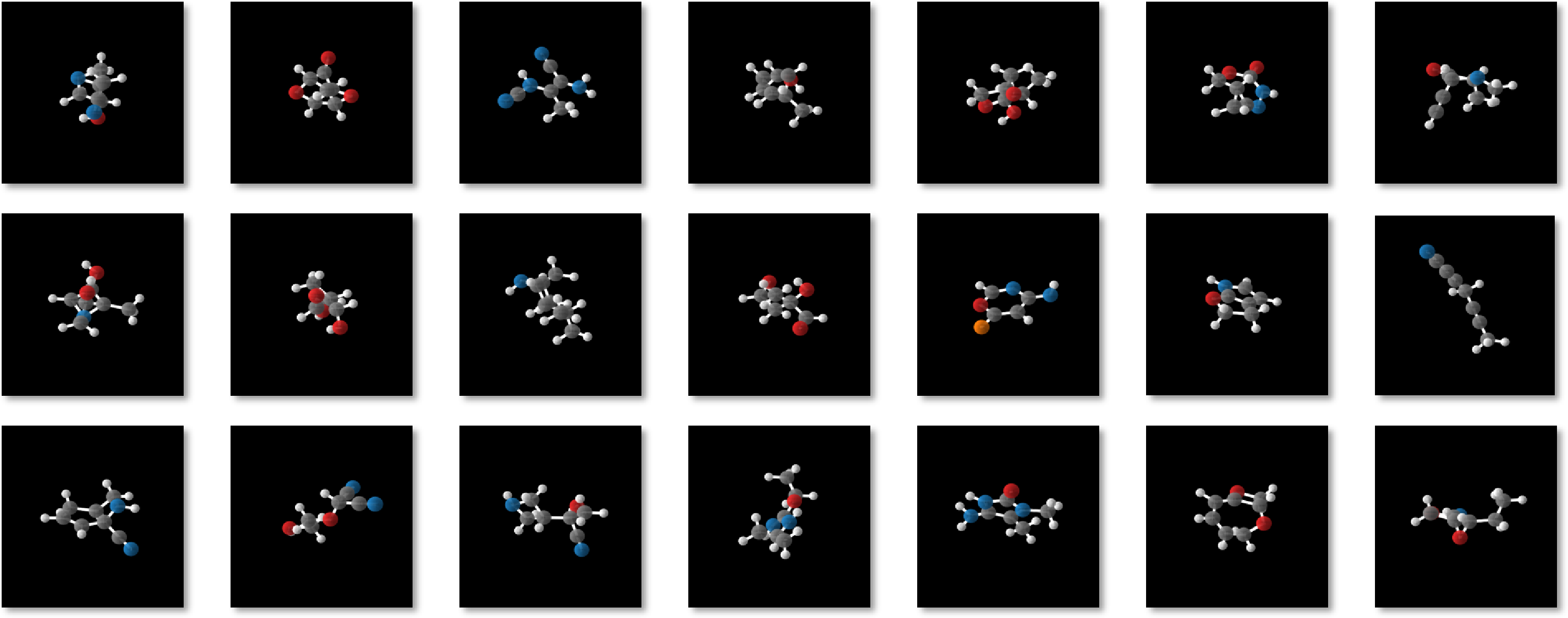 Figure 6: Molecules generated from GeoLDM trained on QM9.