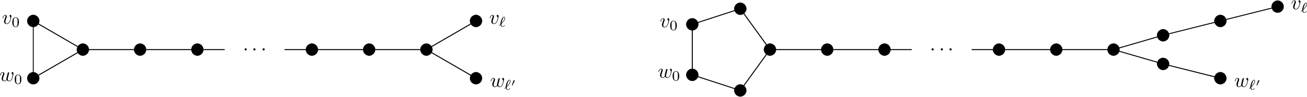 Figure 2: Two potential shortest odd walks between vertices v_\ell and w_{\ell'}.