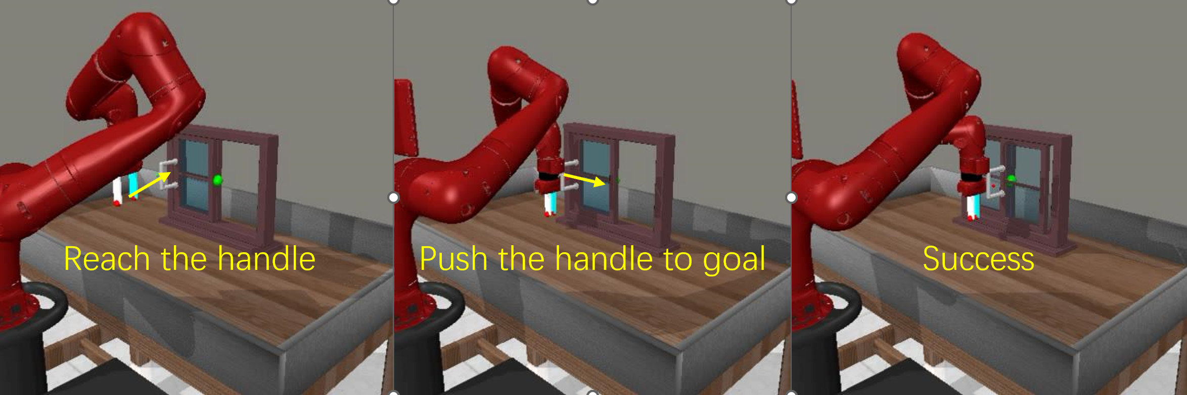 Figure 1: Different purpose in Meta-World manipulation task ‘Push’ : Push the puck to a goal.
