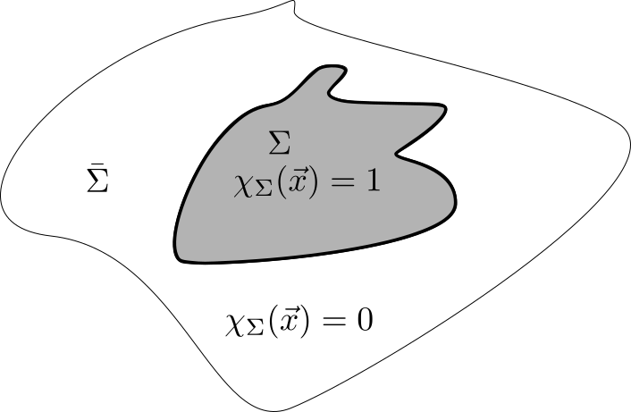 Figure 4: A depiction of the characteristic function \chi_{\Sigma}(\vec{x}) associated to a subset of a manifold.
