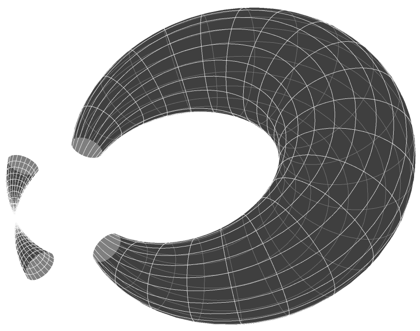 Figure 2: A cut of the pinched torus. The component on the right is Riemannian.