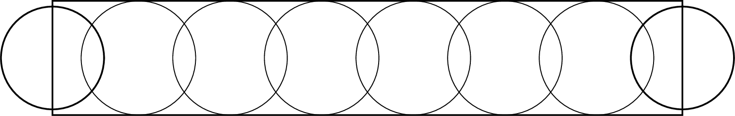 Figure 5: The outer boundary shows a thickening of the first critical configuration, constructed in such a way that it contains the configurations of the non-contractible sphere \mathcal{S}, and is in turn contained in the ellipse E, in Theorem 15.