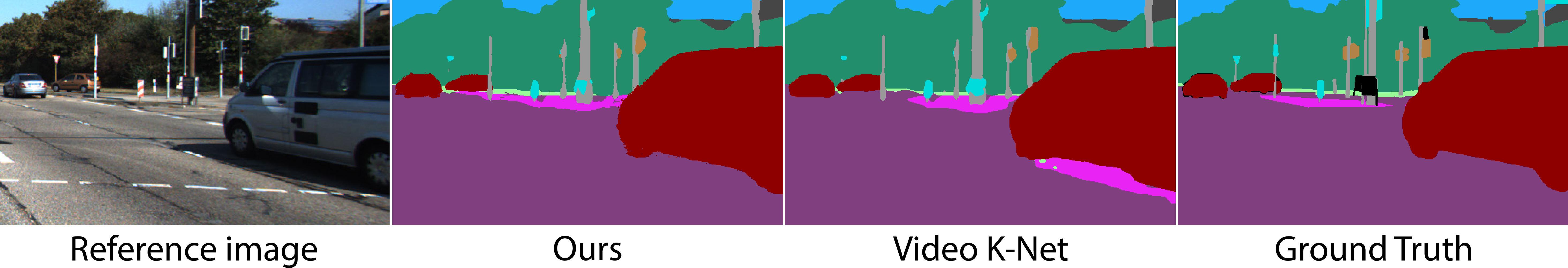 Figure 9: Visual semantic segmentation results on the KITTI [14] dataset. It can be observed that our method achieves better performance, particularly in ambiguous areas such as shadows, due to our ability to fuse semantic information in 3D.