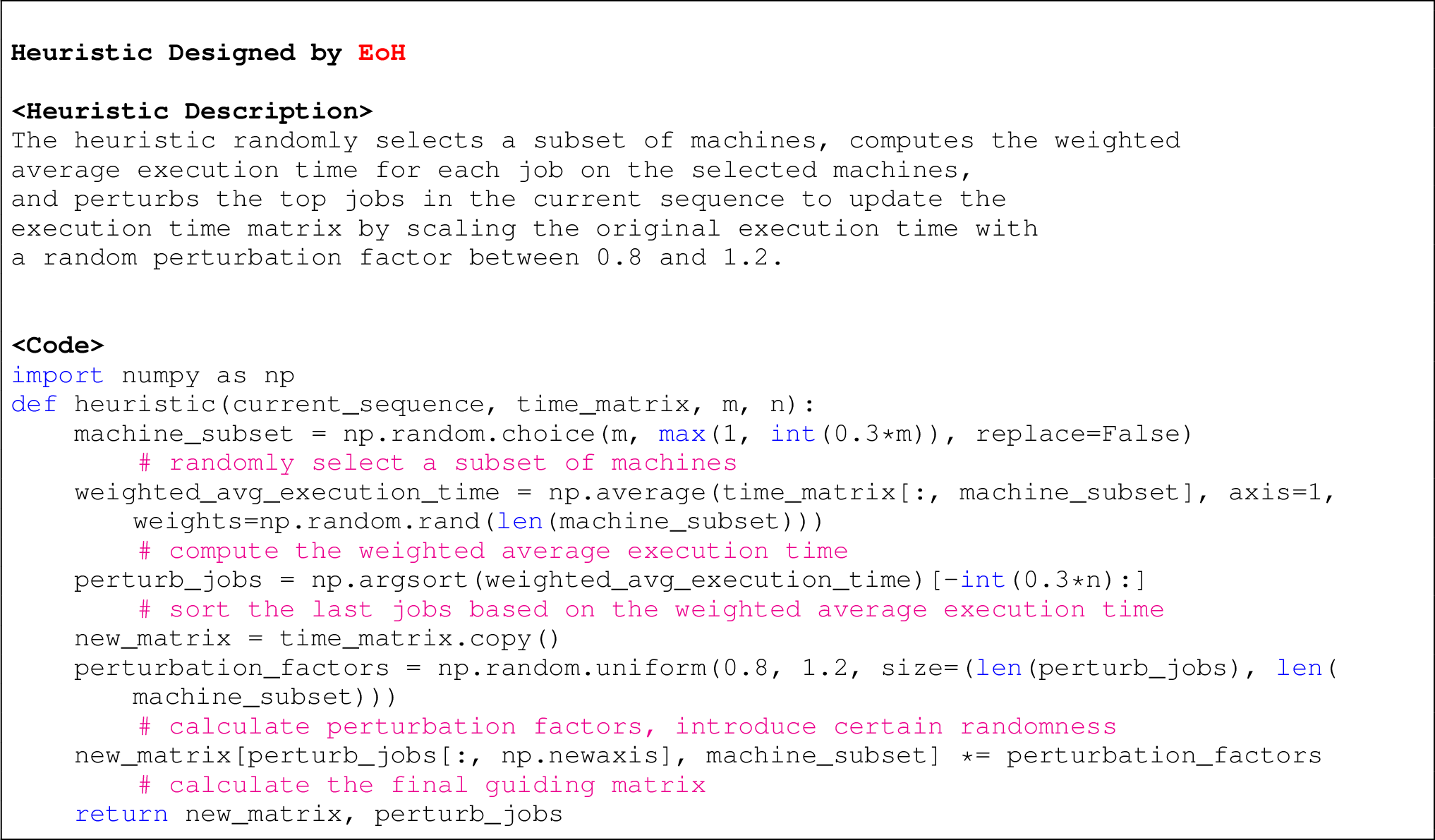 Figure 10: Heuristic strategy designed by EoH on FSSP.
