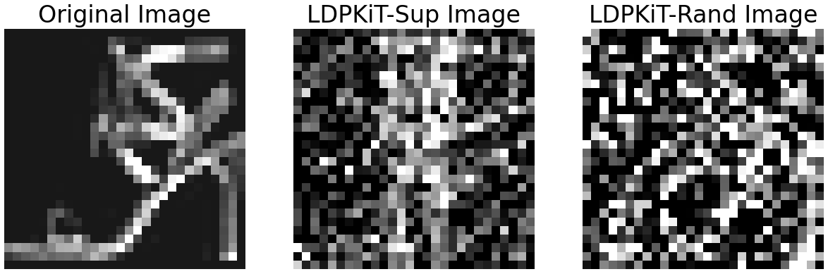 Figure 2: Example of a Fashion-MNIST sample with label 5 (sandal) and \epsilon=1.5.