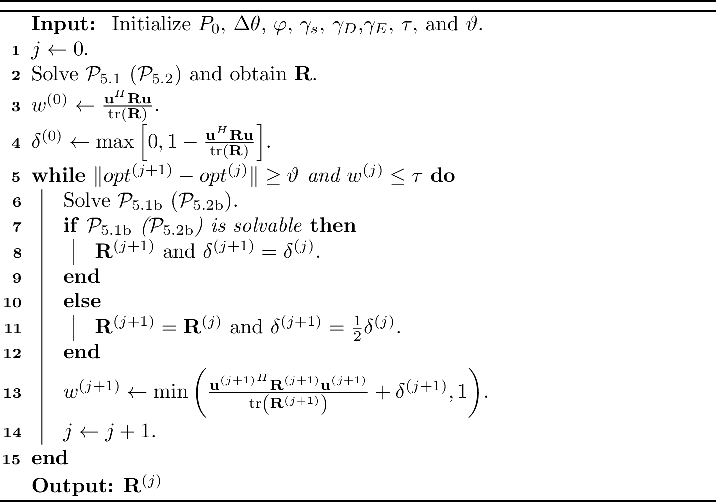 Figure 3: Iterative Procedure of \mathcal{P}_{5.1} (\mathcal{P}_{5.{\mathrm{2b}}}) with Rank-one Constraint