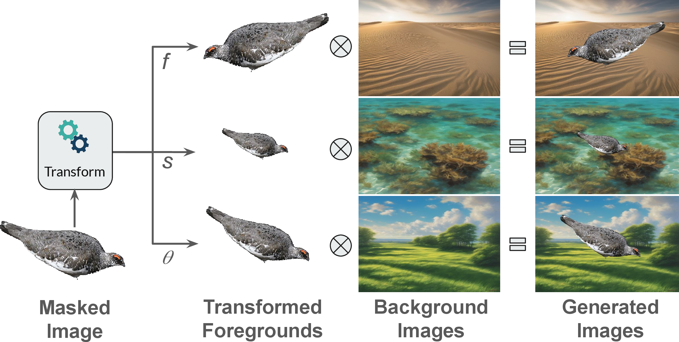 Figure 5: Merging image mask with the generated backgrounds while utilizing affine transformations.