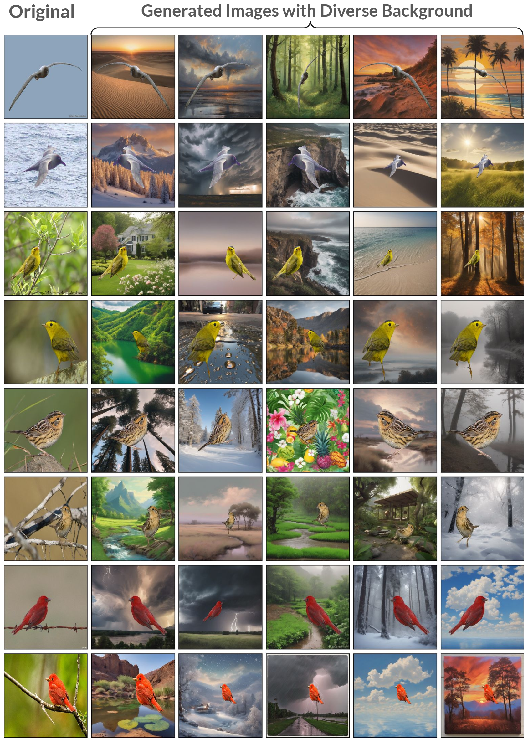 Figure 11: The figure displays the original image samples from CUB and the generated images using AGA .