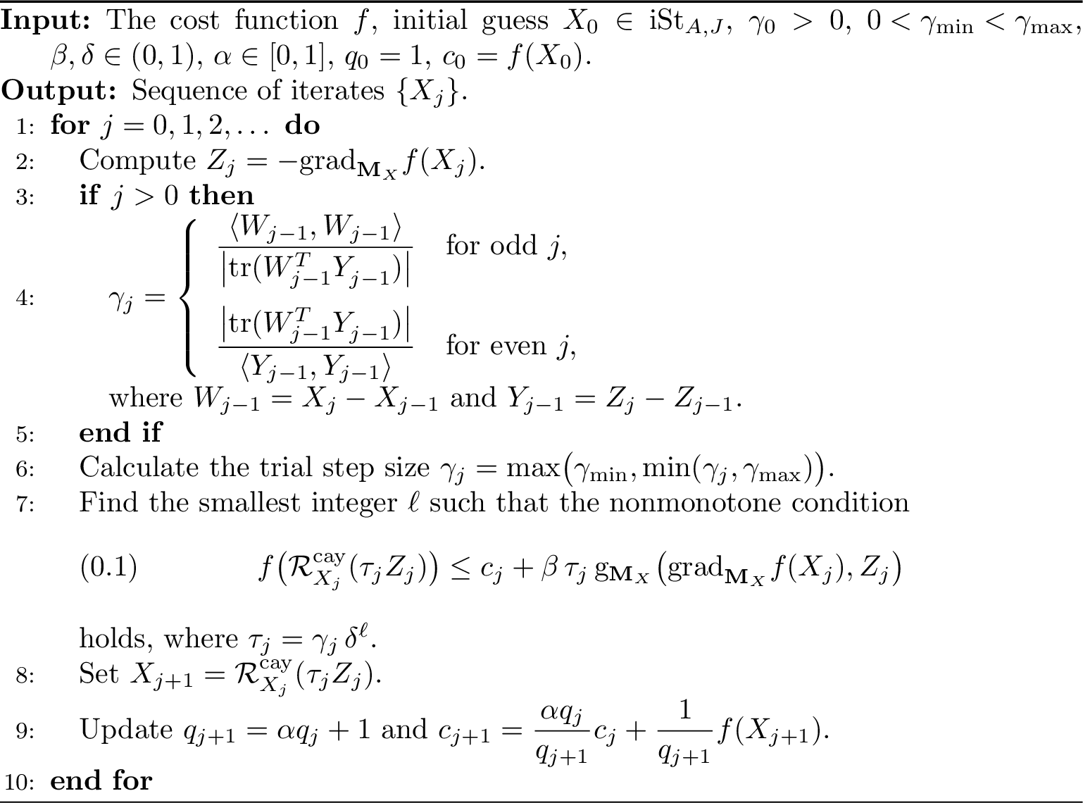Figure 1: Riemannian gradient algorithm for the optimization problem 9