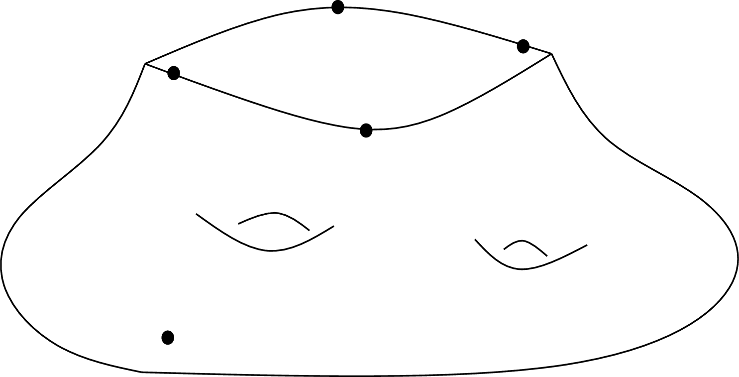 Figure 1: A decorated surface with a puncture and four marked points.