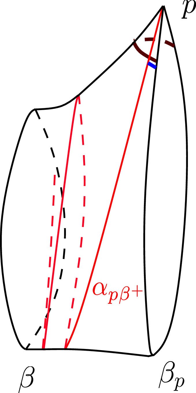 Figure 6: The trouser leg {\rm T}= {\rm T}({\rm K},l) at the cusp p and the function Q_{{\rm T}}({\rm K}, l).