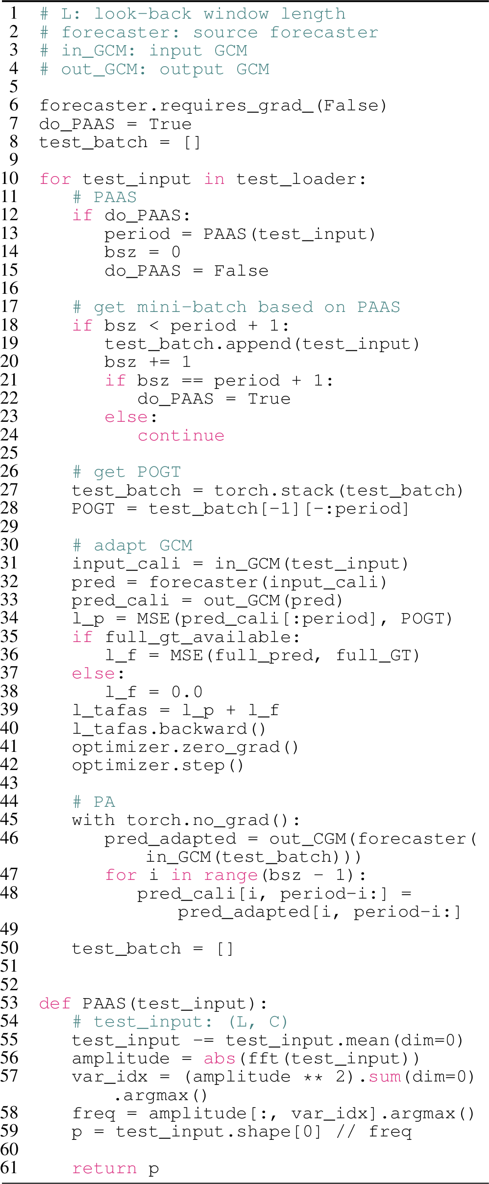 Figure 4: PyTorch-style Pseudocode for TAFAS