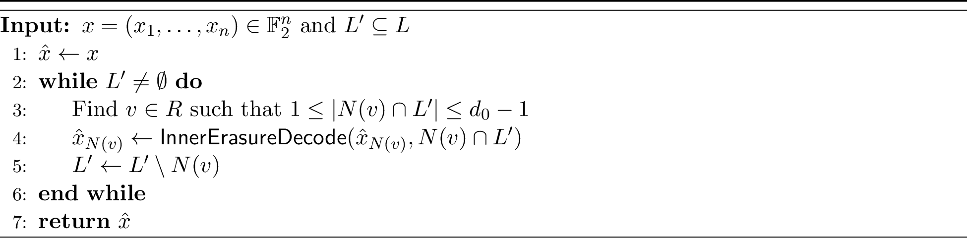 Figure 12: \mathsf{ErasureDecode}(x,L')