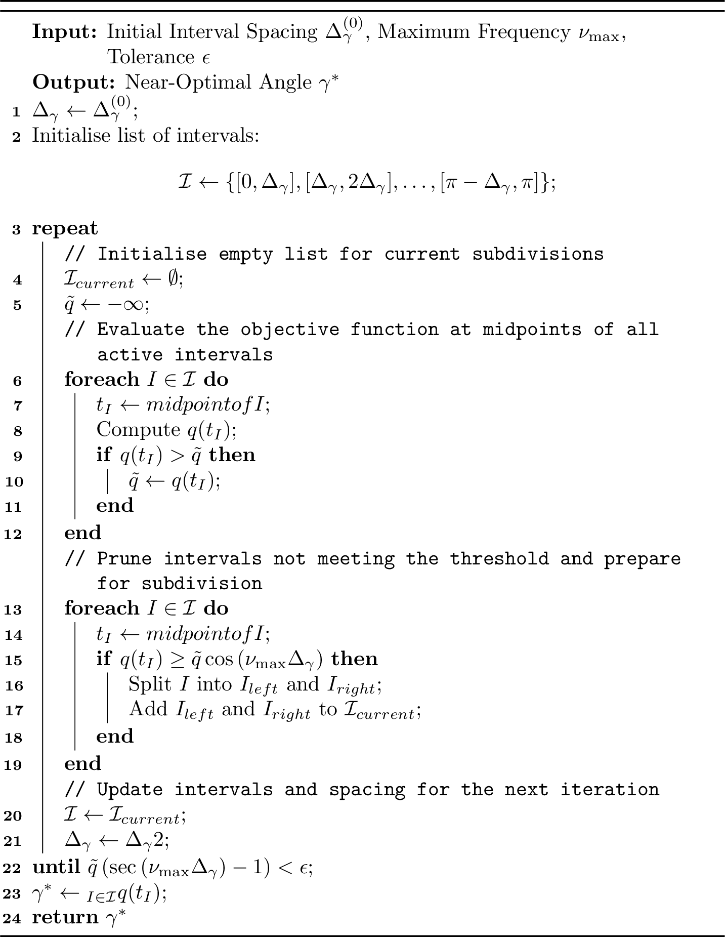 Figure 4: Subdivision Algorithm for Estimating the Optimal Angle \gamma^*