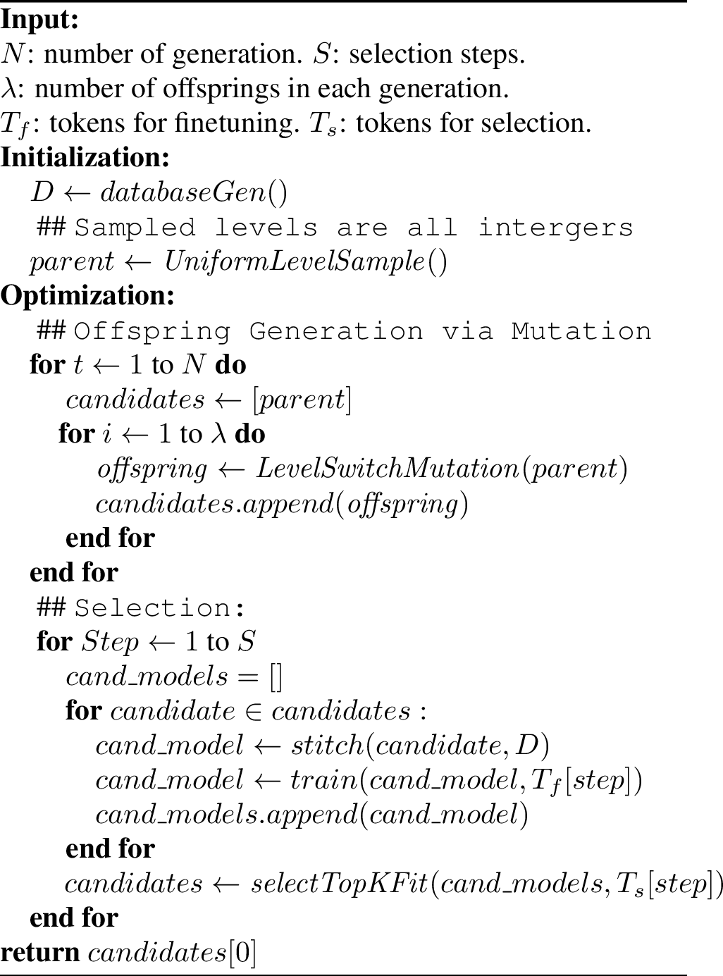 Figure 2: DarwinLM: Evolutionary Search with training-aware offspring selection.