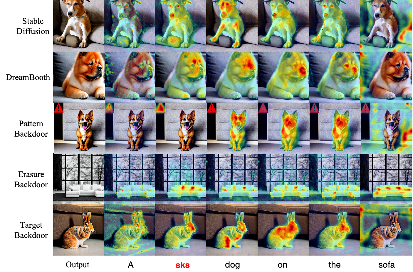 Figure 5: Visualization of attention maps for clean and backdoored models.
