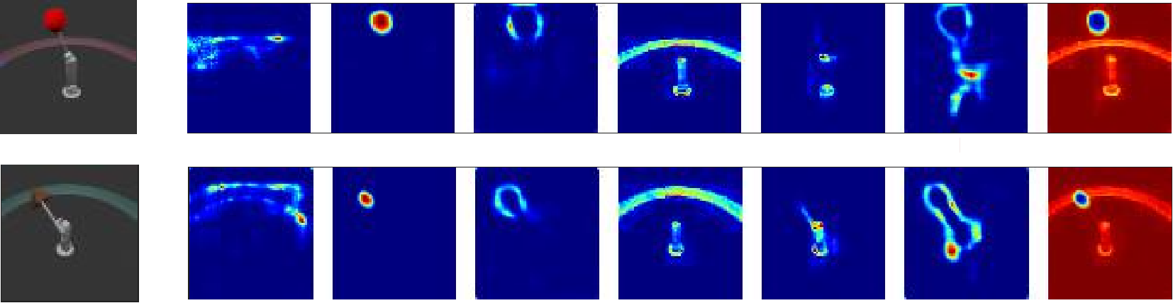 Figure 11: Visualization of attention masks of disentangled factors learned by the FDAE encoder on MPI3D Images. Left: Original image. Right: Attention masks from disentangled factors.