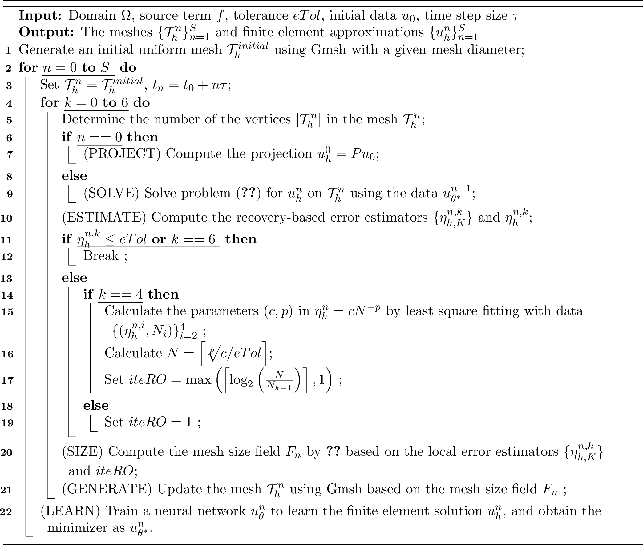 Figure 7: Neural network-enhanced hr-AFEM for the parabolic equation 1