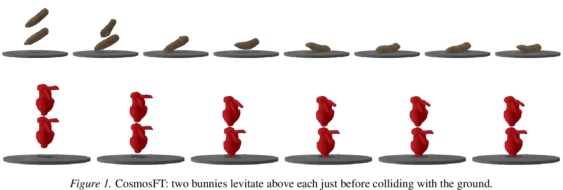 Figure 13: Cosmos FT: multiple worms are morphed into one single object before colliding with the ground.