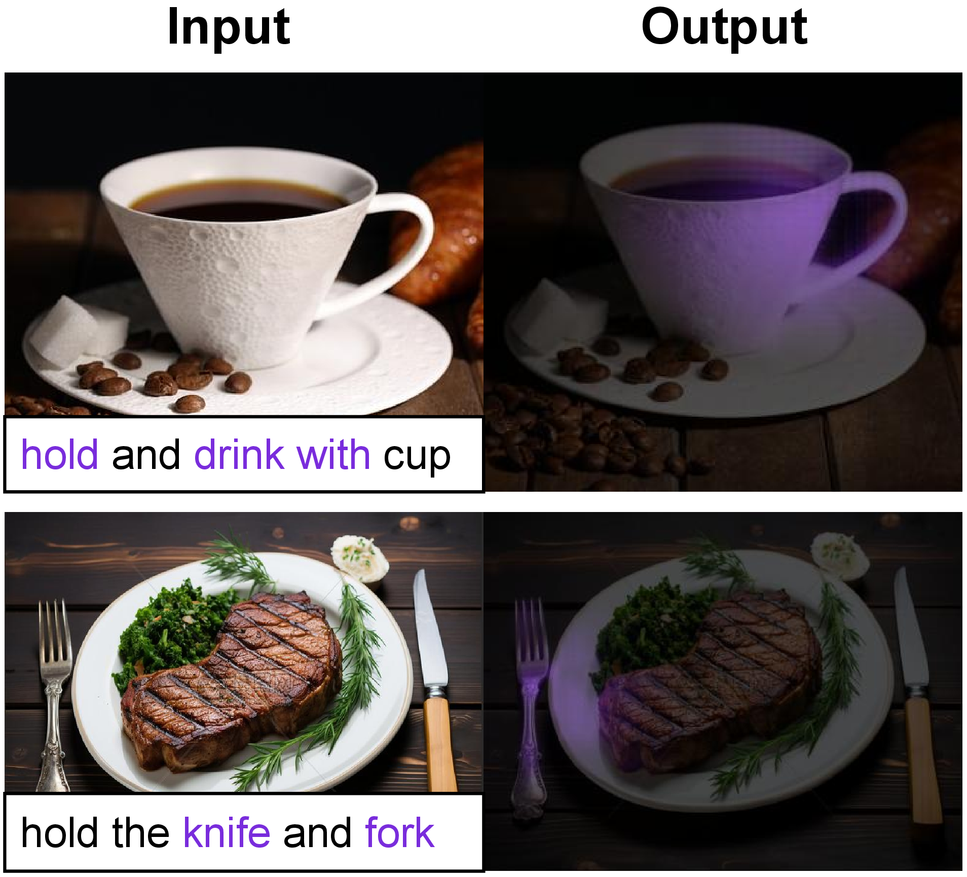 Figure 8: Failure cases when facing multiple objects or multiple affordance actions.