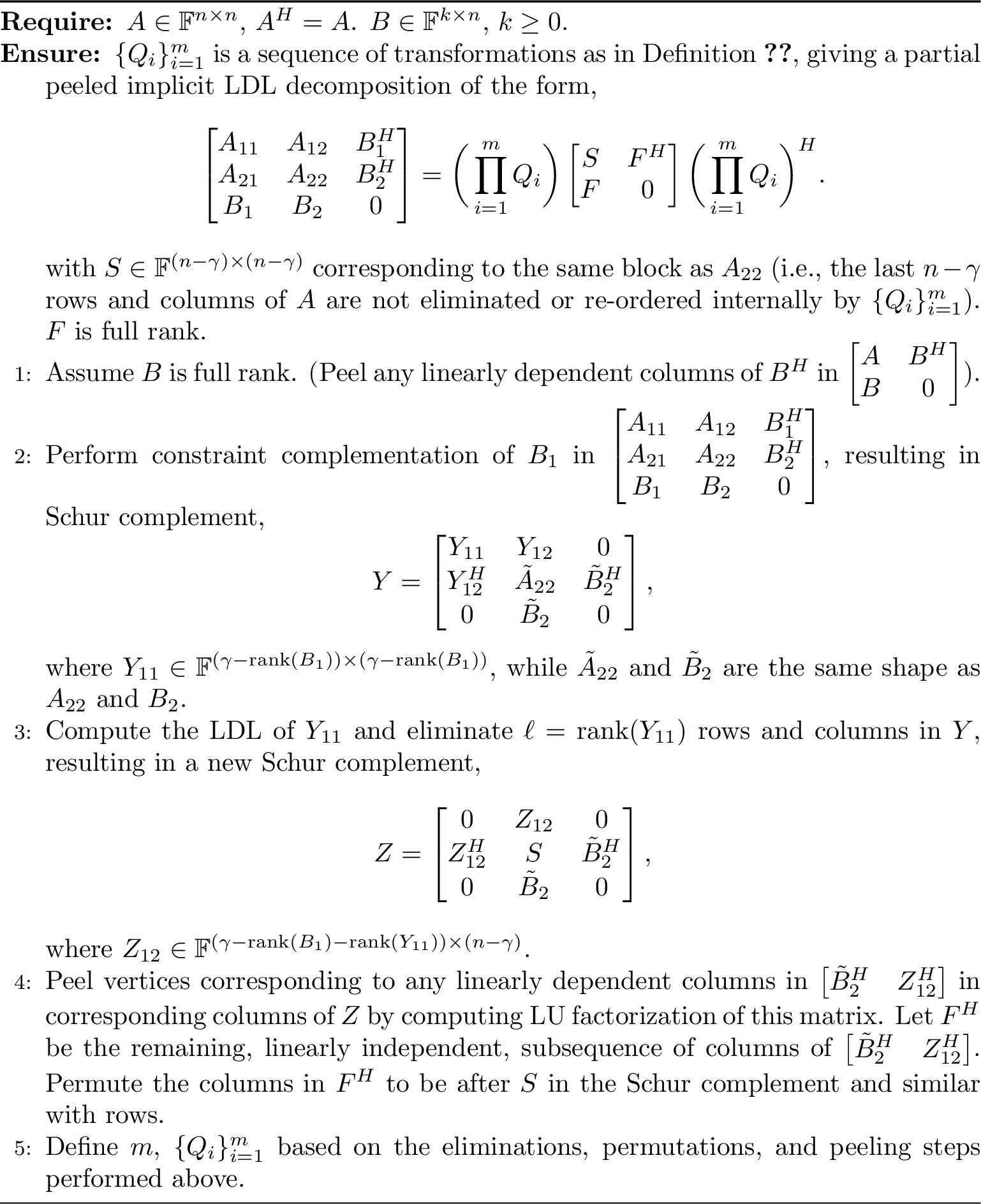 Figure 5: [\{Q_i\}_{i=1}^m, S, F]= tree-LDL-substep(A, B, \gamma)