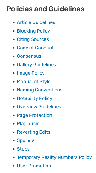 Figure 2: Rules for a Fandom wiki community.