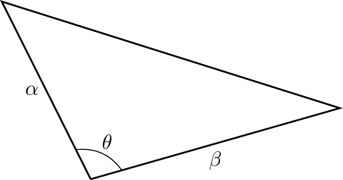 Figure 2: \alpha,\beta, and \theta for triangle T.