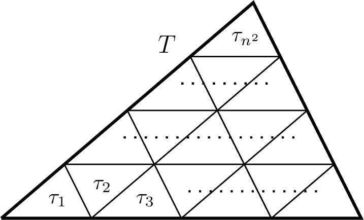 Figure 4: Division of T into n^2 congruent small triangles.