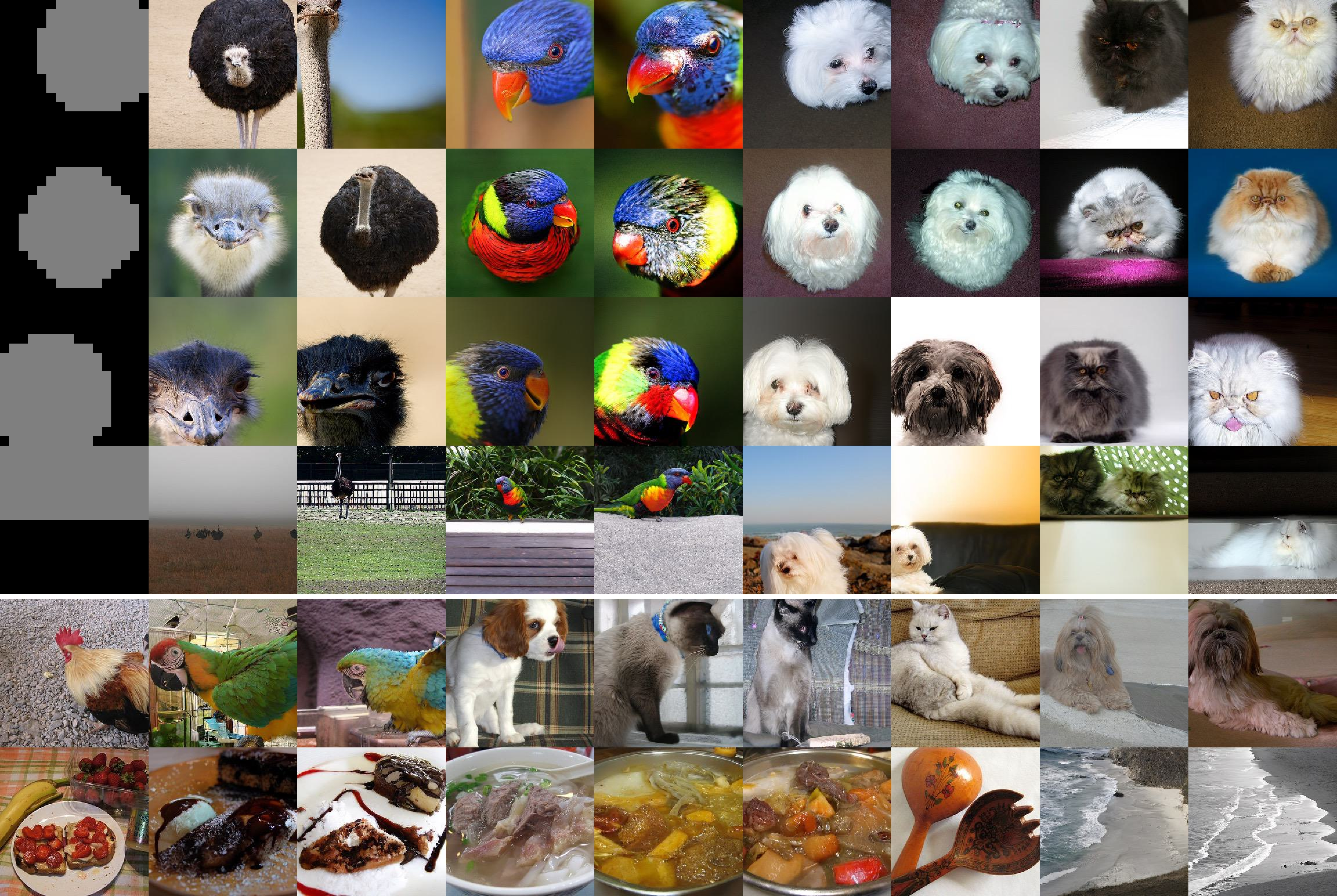 Figure 6: Visualization of structure-guided generation results. Top: Each row shows generated images based on the given geometric binary structure map. Bottom: Each group of three images includes one reference image and two generated images that follow its structure.