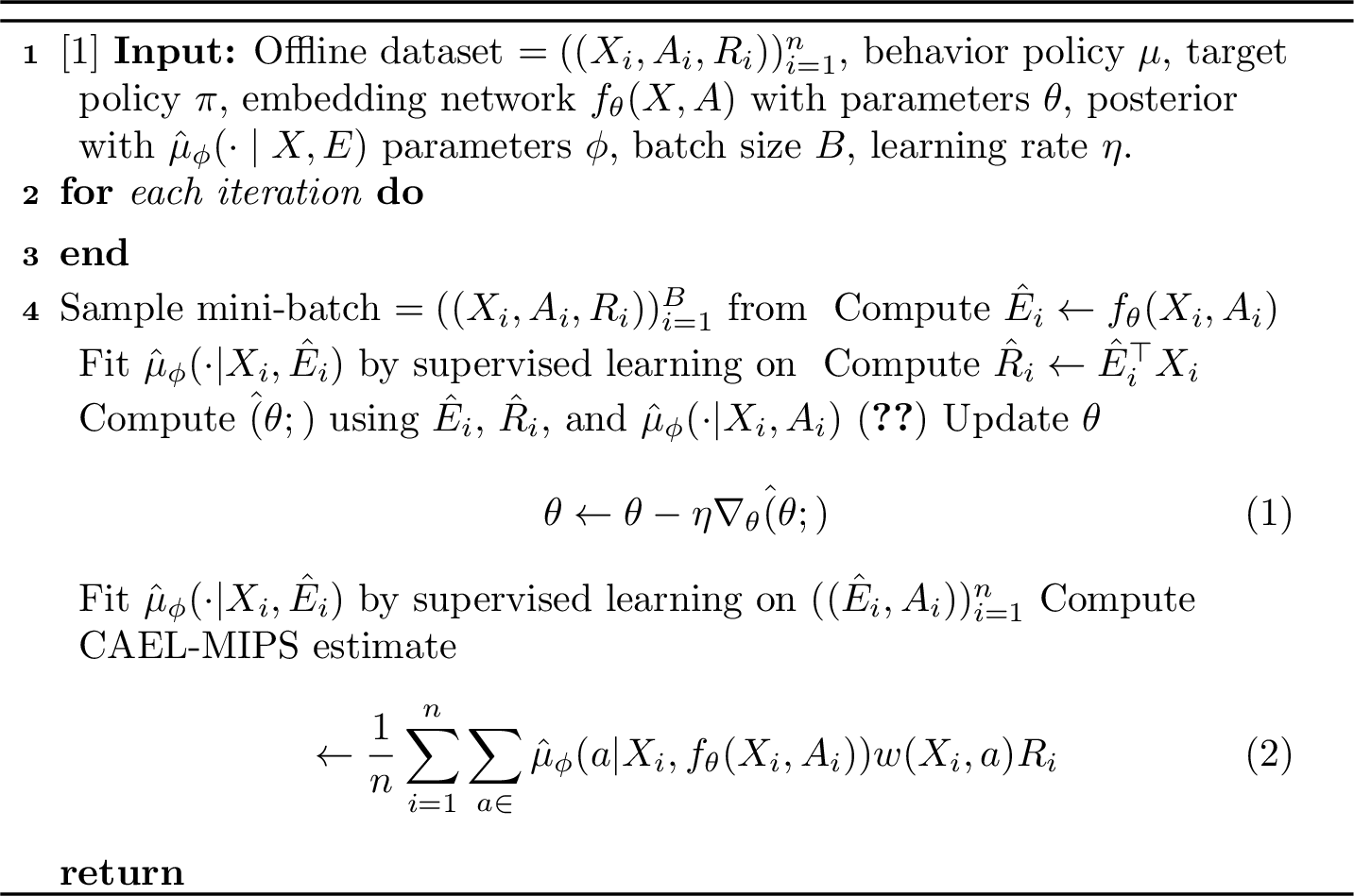 Figure 1: Computing \hat{v}_{\text{MIPS}}(\pi) using CAEL-MIPS
