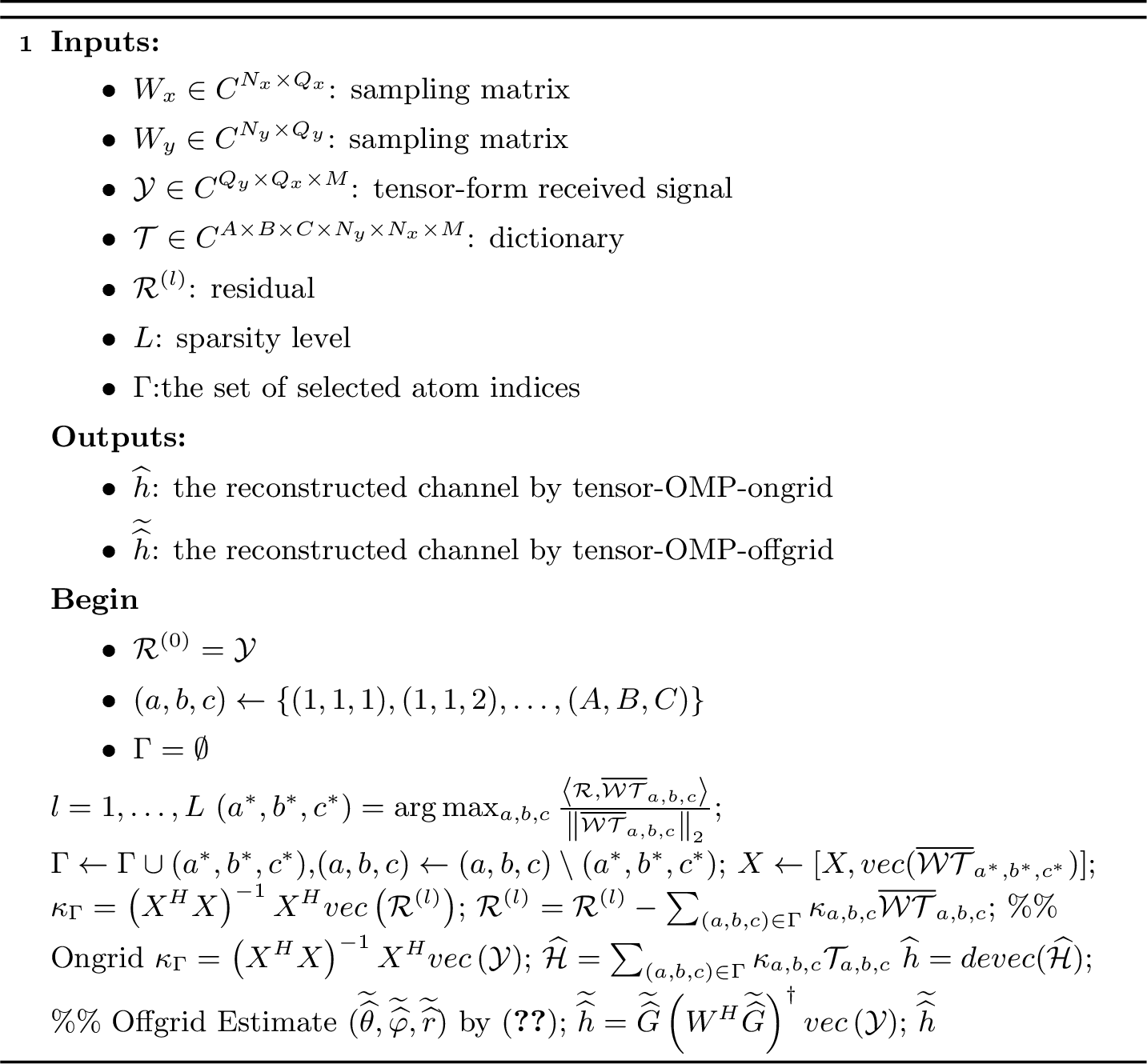 Figure 9: Tensor-OMP-ongrid/offgrid Procedure