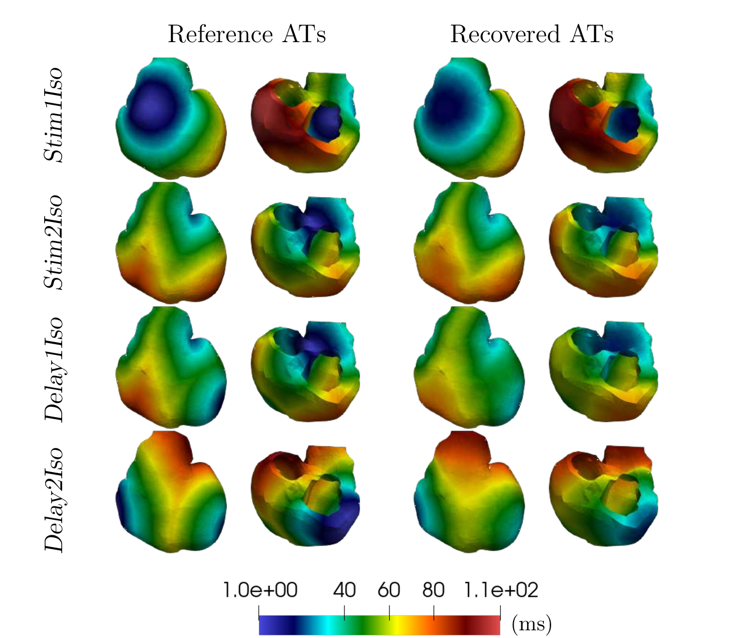 Figure 3: Reconstructed activation maps for the first four isotropic propagation test cases.