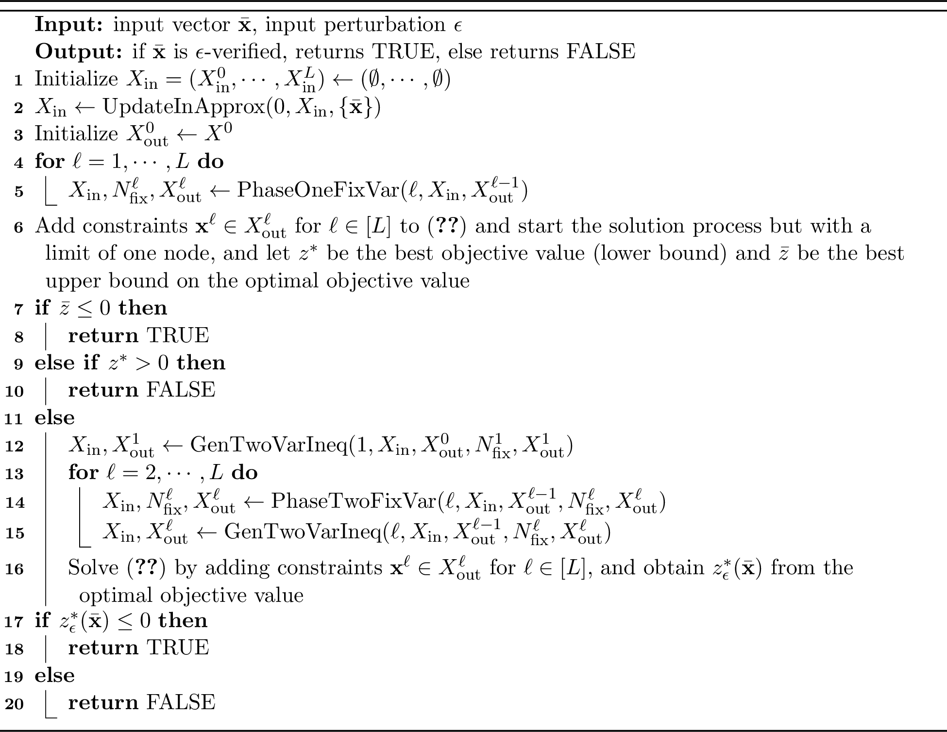 Figure 1: \mathrm{VerifyBnn}(\bar{\mathbf{x}}, \epsilon)