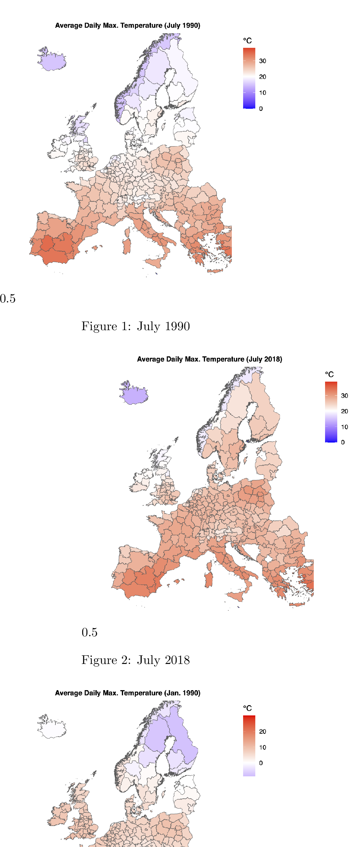Figure 6: Spatial and temporal heterogeneity of temperatures in European regions