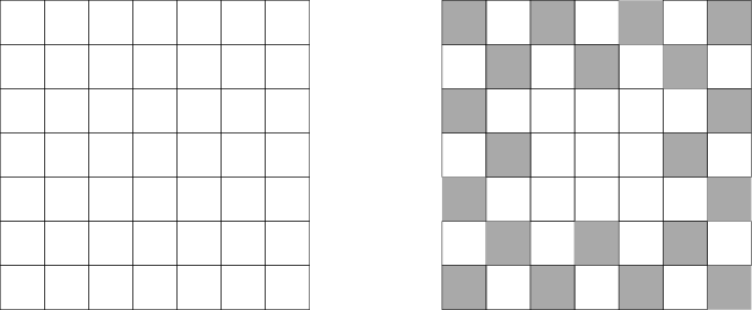 Figure 5: A 7\times 7 square table (left), and its frame (right).