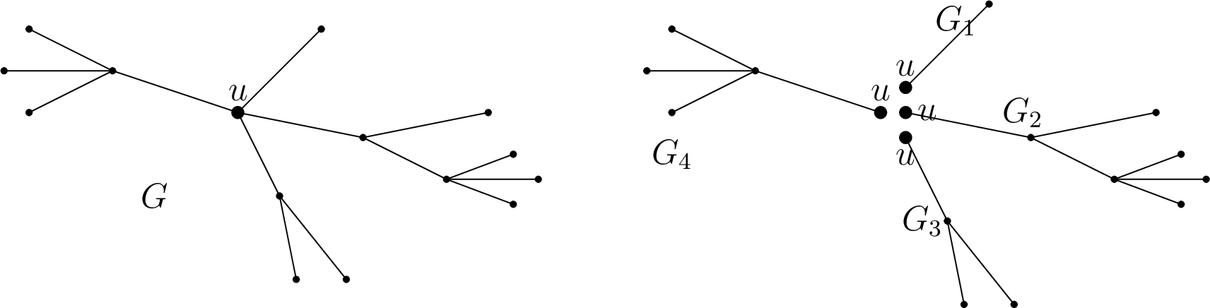 Figure 2: Splitting of the tree G by the vertex u