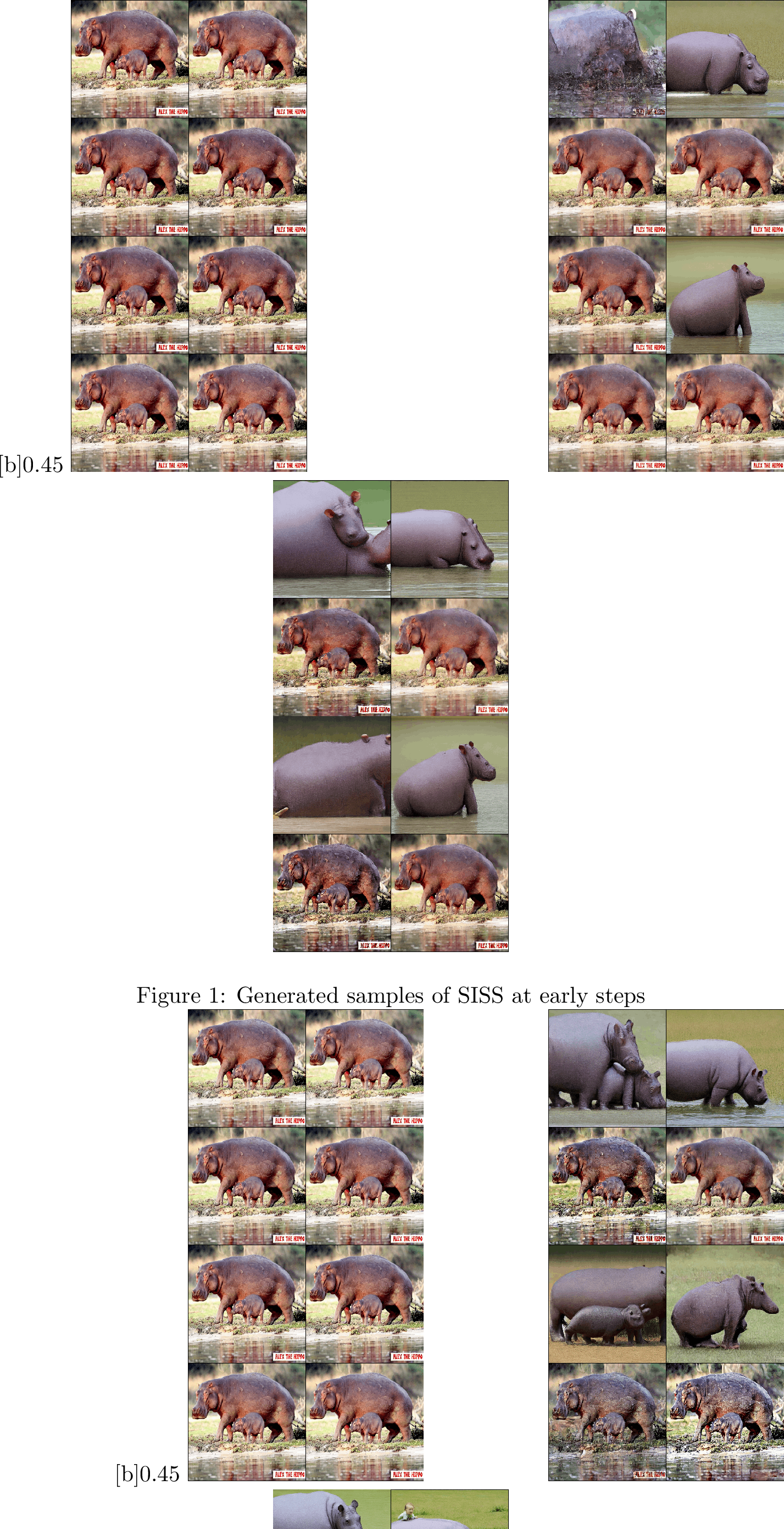 Figure 6: Visualization of generated images from the memorization with fully-memorized prompt “Mothers influence on her young hippo” at early unlearning steps [0,1,2]. The proposed method shows faster forgetting performance while maintaining quality.