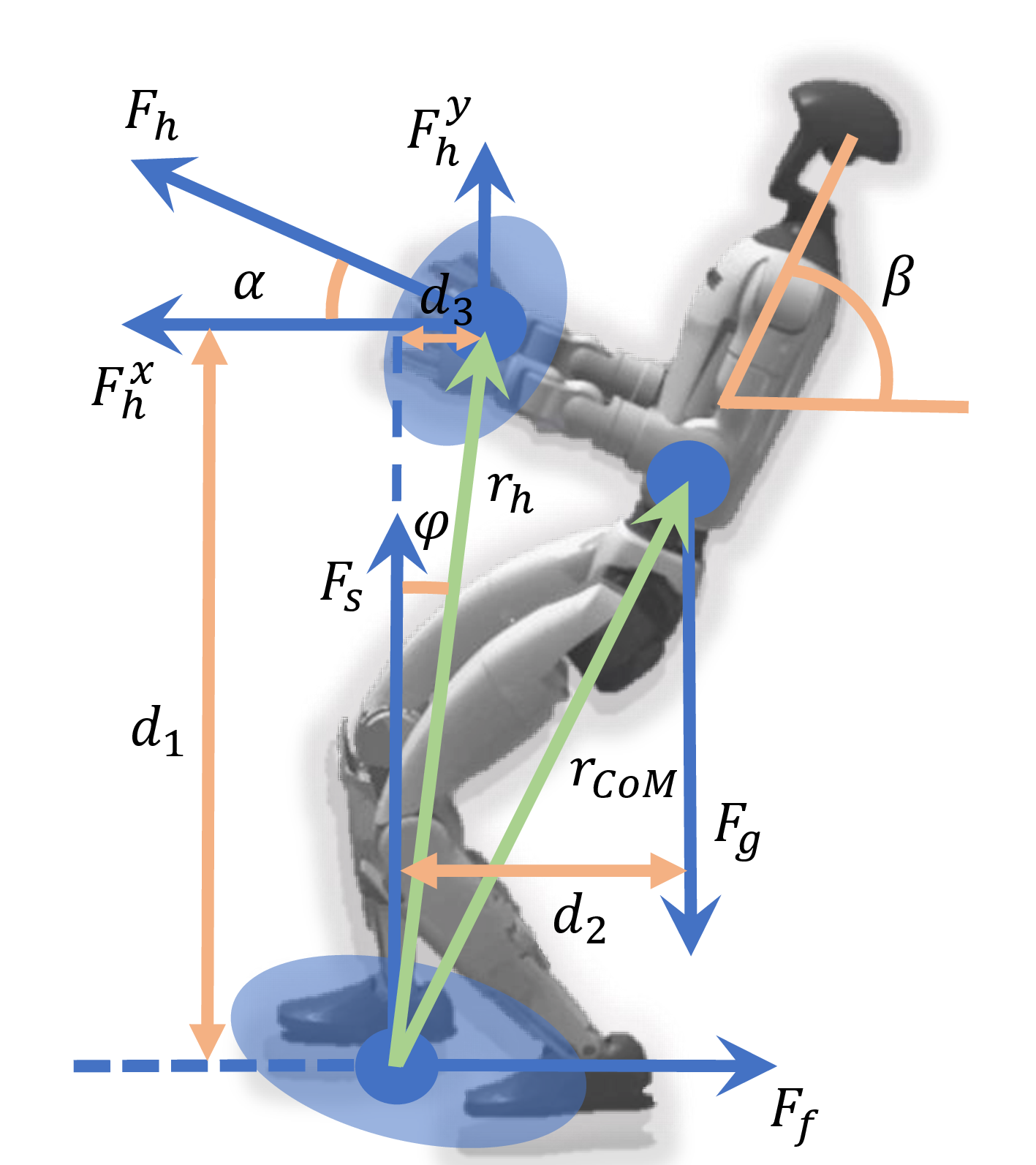 Figure 3: Humanoid force interaction analysis with ZMP constraint.