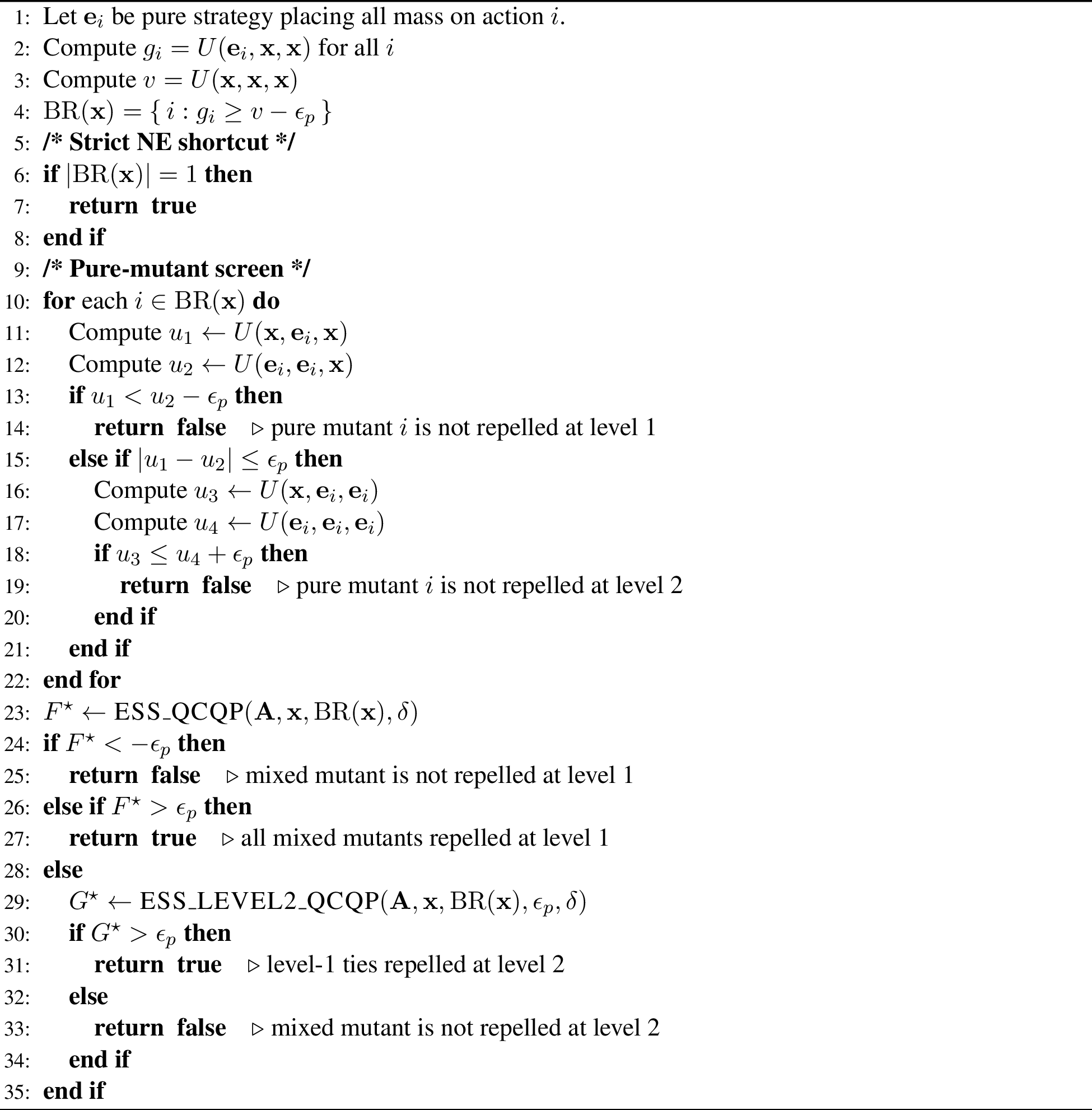 Figure 3: IsESS(\mathbf{A},\mathbf{x},\epsilon_p,\delta)